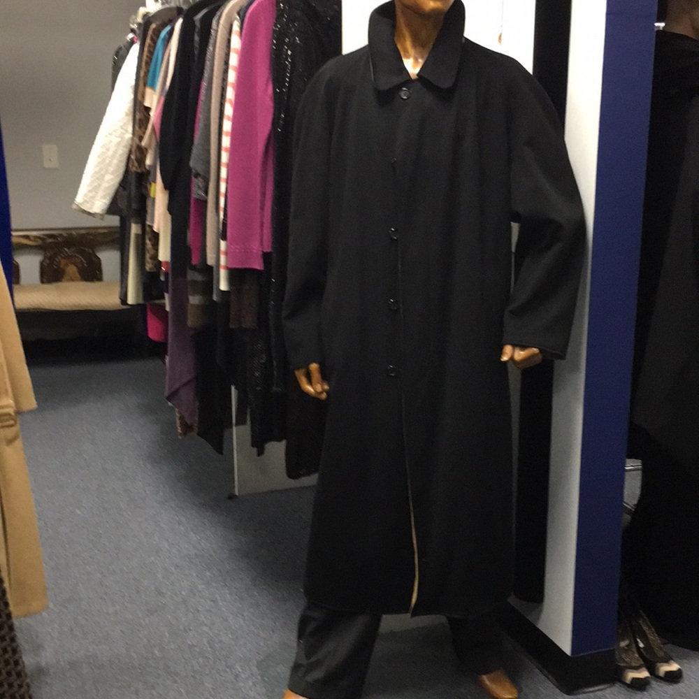 Normandy Monroe men black wool coat reversible L